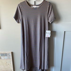 LuLaRoe Small Tan & Navy Striped Pocketless Carly